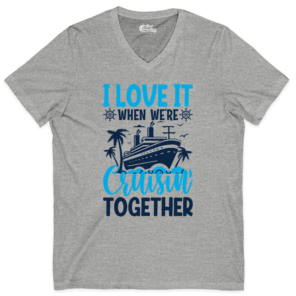 Cruising Together Shirt - Family Cruise Vacation Apparel for Groups (V-Neck) in Athletic Heather - Cruisin Together Shirt - Cruise Ship Palm Trees Nautical Group Tee