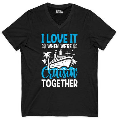 Cruising Together Shirt - Family Cruise Vacation Apparel for Groups (V-Neck) in Black - Cruisin Together Shirt - Cruise Ship Palm Trees Nautical Group Tee
