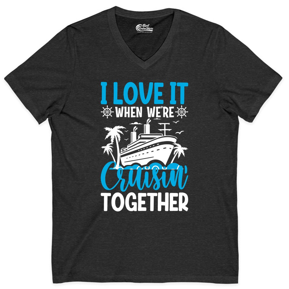 Cruising Together Shirt - Family Cruise Vacation Apparel for Groups (V-Neck) in Dark Grey Heather - Cruisin Together Shirt - Cruise Ship Palm Trees Nautical Group Tee