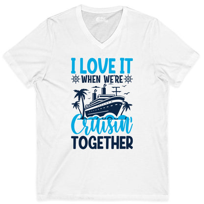 Cruising Together Shirt - Family Cruise Vacation Apparel for Groups (V-Neck) in White - Cruisin Together Shirt - Cruise Ship Palm Trees Nautical Group Tee