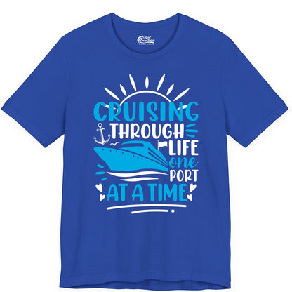 Cruising Through Life Shirt - Nautical Cruise Ship Tee for Travelers (Premium Tee) in True Royal - Cruising Through Life One Port at a Time Nautical Cruise Shirt