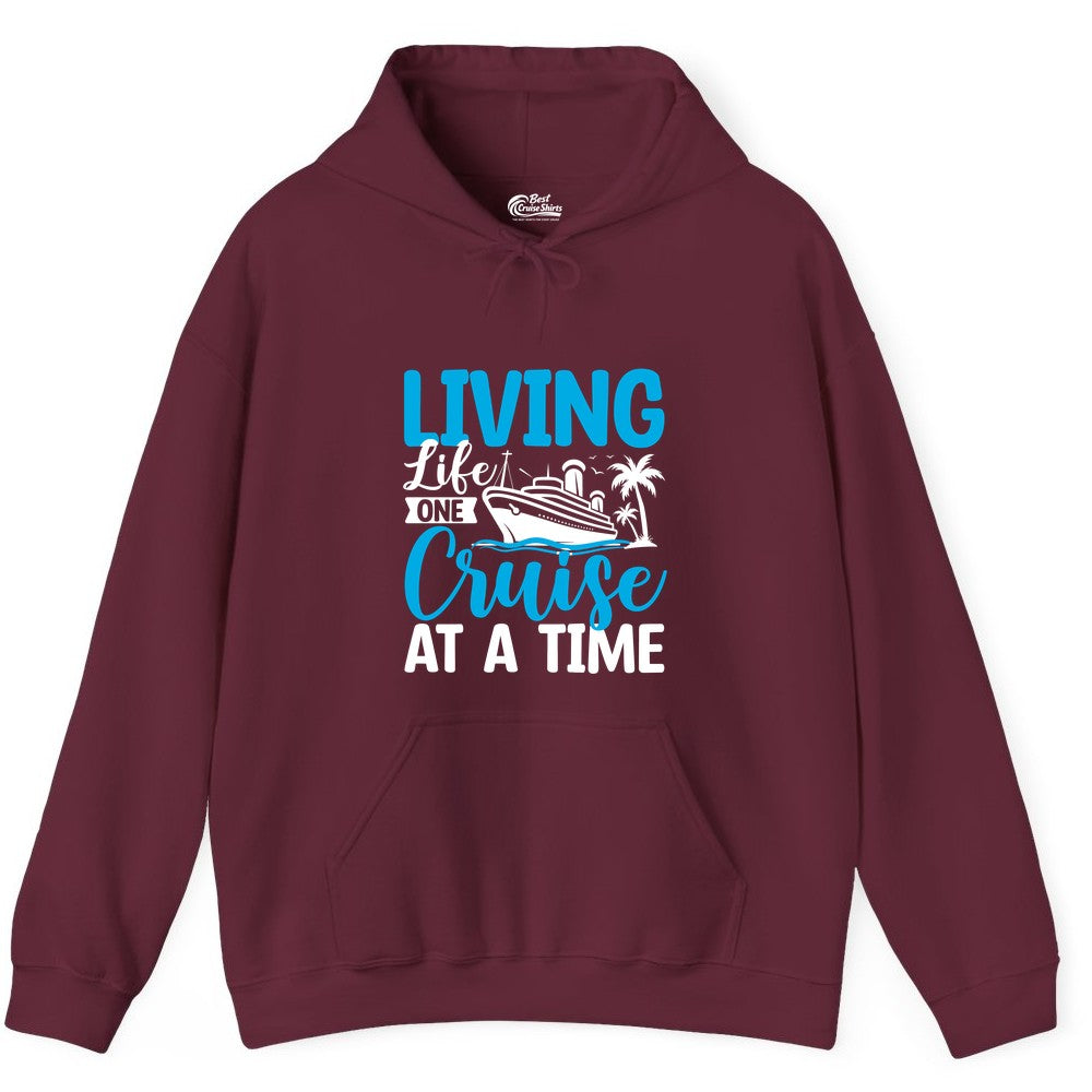 Living Life One Cruise at a Time Shirt - Cruise Apparel & Gift (Hoodie) in Maroon - Living Life One Cruise at a Time Nautical Tropical Cruise Shirt