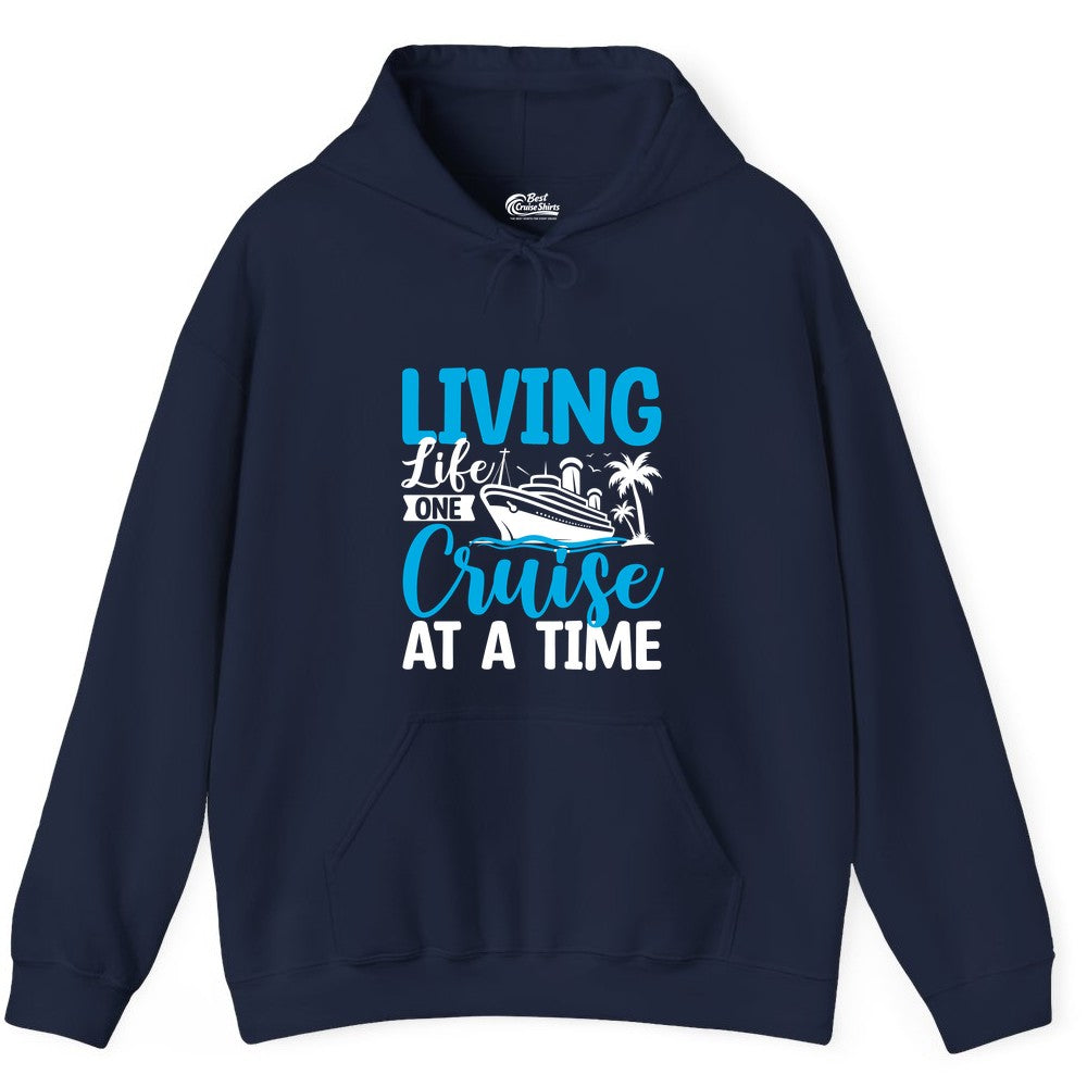 Living Life One Cruise at a Time Shirt - Cruise Apparel & Gift (Hoodie) in Navy - Living Life One Cruise at a Time Nautical Tropical Cruise Shirt