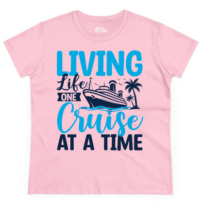 Living Life One Cruise at a Time Shirt - Cruise Apparel & Gift (Ladies Tee) in Light Pink - Living Life One Cruise at a Time Nautical Tropical Cruise Shirt