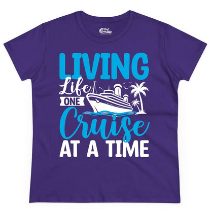 Living Life One Cruise at a Time Shirt - Cruise Apparel & Gift (Ladies Tee) in Purple - Living Life One Cruise at a Time Nautical Tropical Cruise Shirt