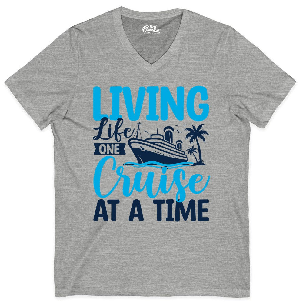 Living Life One Cruise at a Time Shirt - Cruise Apparel & Gift (V-Neck) in Athletic Heather - Living Life One Cruise at a Time Nautical Tropical Cruise Shirt