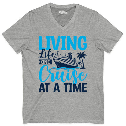 Living Life One Cruise at a Time Shirt - Cruise Apparel & Gift (V-Neck) in Athletic Heather - Living Life One Cruise at a Time Nautical Tropical Cruise Shirt