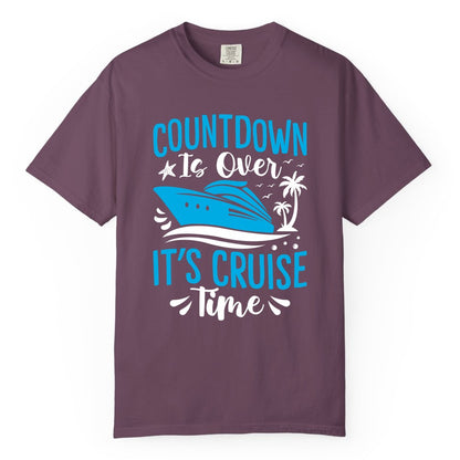 Cruise Vacation Shirt - Fun Family Cruise Apparel for Getaways (Comfort Color) in Berry - Countdown Is Over It’s Cruise Time Tropical Palm Tree Shirt