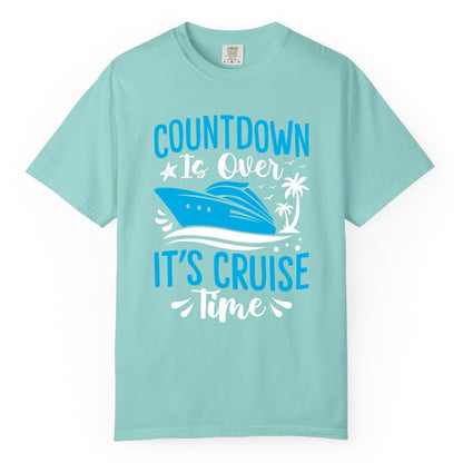 Cruise Vacation Shirt - Fun Family Cruise Apparel for Getaways (Comfort Color) in Chalky Mint - Countdown Is Over It’s Cruise Time Tropical Palm Tree Shirt