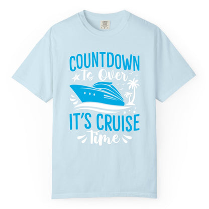 Cruise Vacation Shirt - Fun Family Cruise Apparel for Getaways (Comfort Color) in Chambray - Countdown Is Over It’s Cruise Time Tropical Palm Tree Shirt