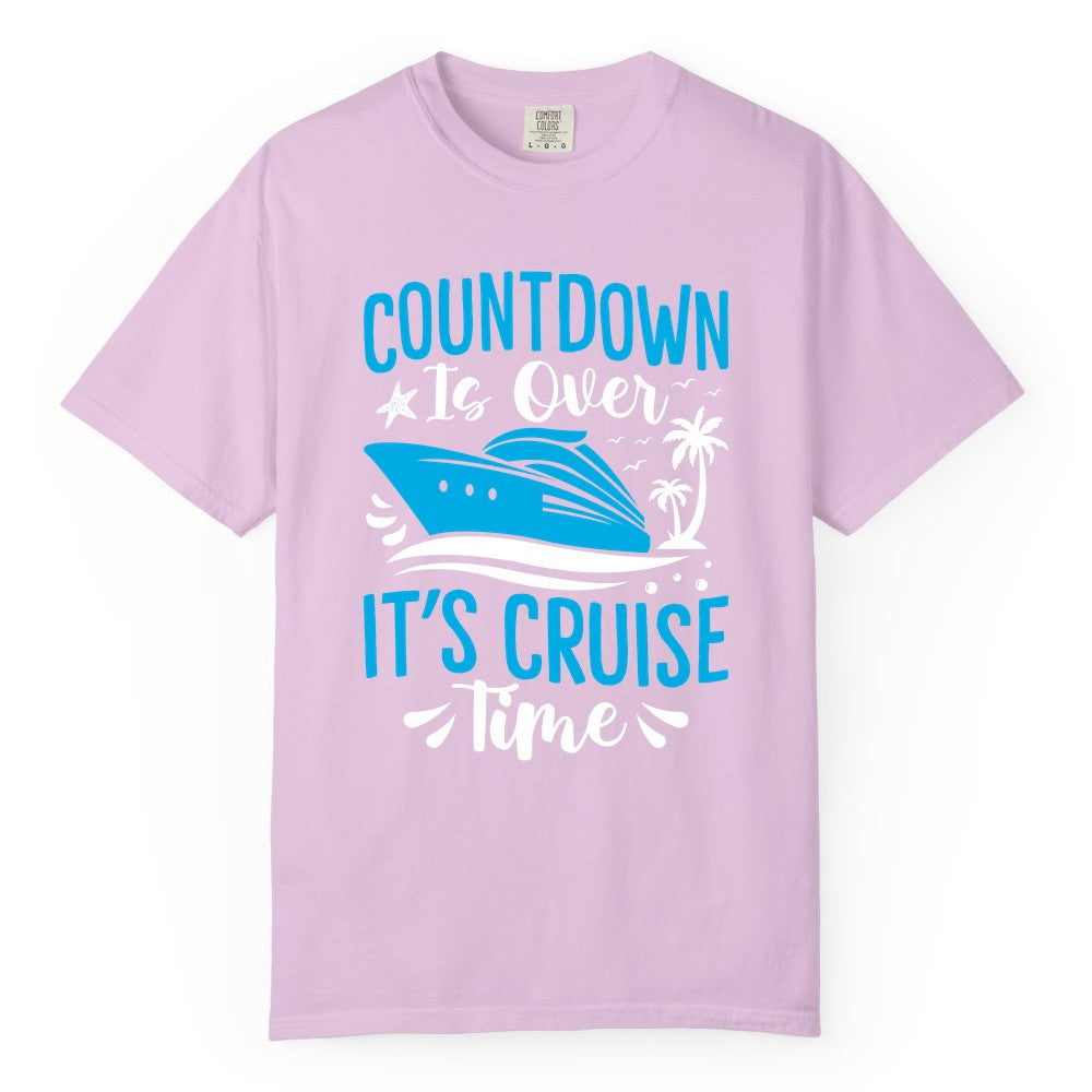 Cruise Vacation Shirt - Fun Family Cruise Apparel for Getaways (Comfort Color) in Orchid - Countdown Is Over It’s Cruise Time Tropical Palm Tree Shirt