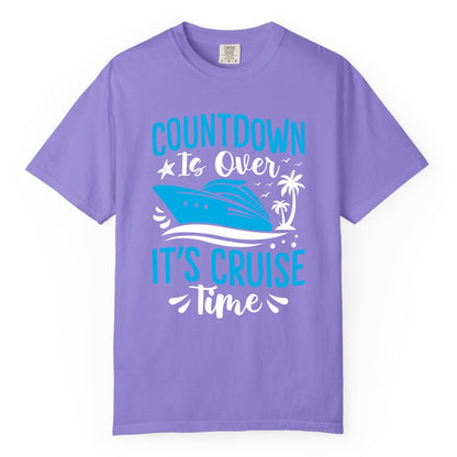 Cruise Vacation Shirt - Fun Family Cruise Apparel for Getaways (Comfort Color) in Violet - Countdown Is Over It’s Cruise Time Tropical Palm Tree Shirt