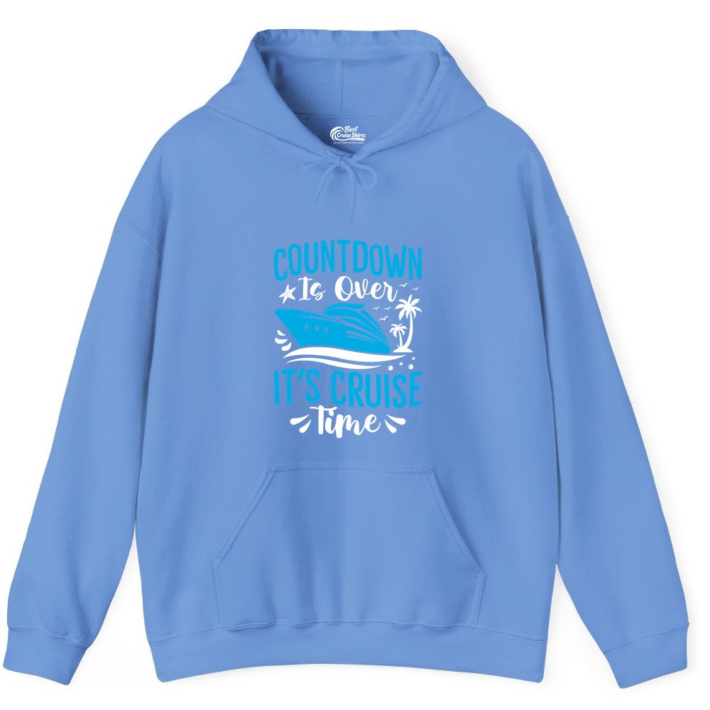 Cruise Vacation Shirt - Fun Family Cruise Apparel for Getaways (Hoodie) in Carolina Blue - Countdown Is Over It’s Cruise Time Tropical Palm Tree Shirt