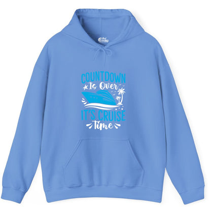 Cruise Vacation Shirt - Fun Family Cruise Apparel for Getaways (Hoodie) in Carolina Blue - Countdown Is Over It’s Cruise Time Tropical Palm Tree Shirt