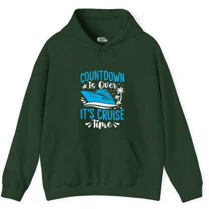 Cruise Vacation Shirt - Fun Family Cruise Apparel for Getaways (Hoodie) in Forest Green - Countdown Is Over It’s Cruise Time Tropical Palm Tree Shirt