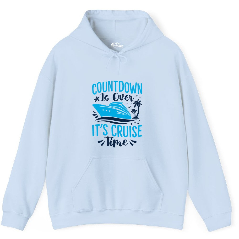 Cruise Vacation Shirt - Fun Family Cruise Apparel for Getaways (Hoodie) in Light Blue - Countdown Is Over It’s Cruise Time Tropical Palm Tree Shirt