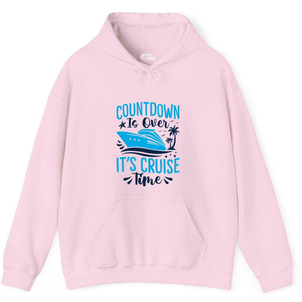 Cruise Vacation Shirt - Fun Family Cruise Apparel for Getaways (Hoodie) in Light Pink - Countdown Is Over It’s Cruise Time Tropical Palm Tree Shirt