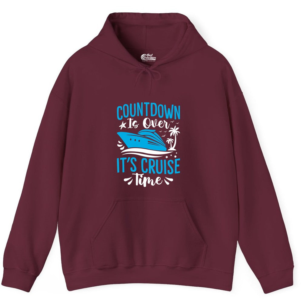 Cruise Vacation Shirt - Fun Family Cruise Apparel for Getaways (Hoodie) in Maroon - Countdown Is Over It’s Cruise Time Tropical Palm Tree Shirt