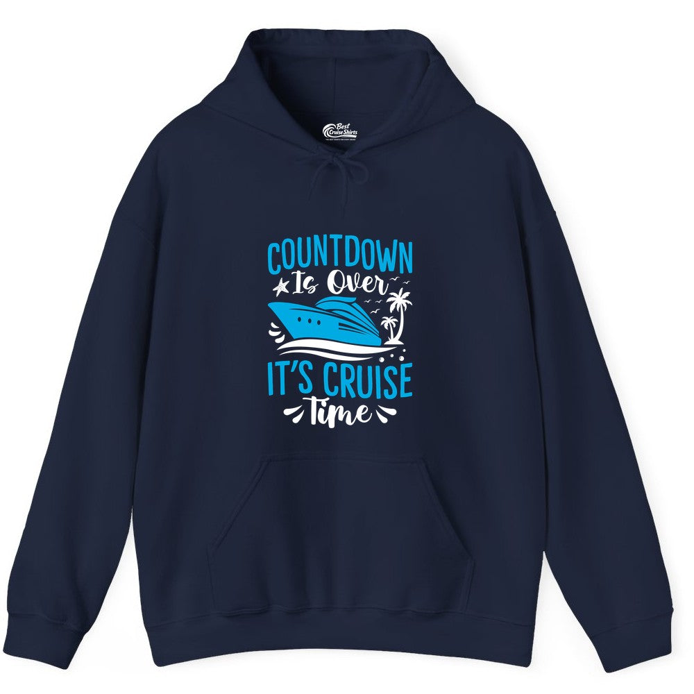 Cruise Vacation Shirt - Fun Family Cruise Apparel for Getaways (Hoodie) in Navy - Countdown Is Over It’s Cruise Time Tropical Palm Tree Shirt