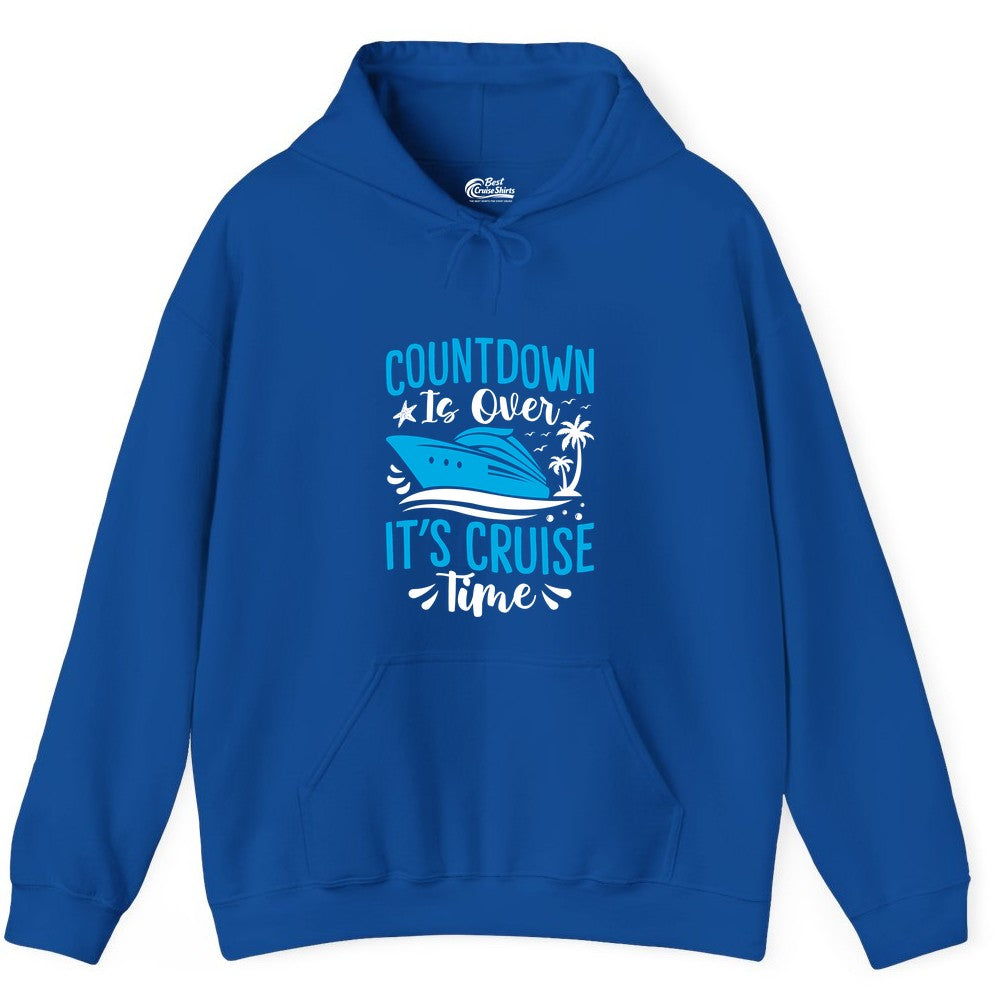 Cruise Vacation Shirt - Fun Family Cruise Apparel for Getaways (Hoodie) in Royal - Countdown Is Over It’s Cruise Time Tropical Palm Tree Shirt