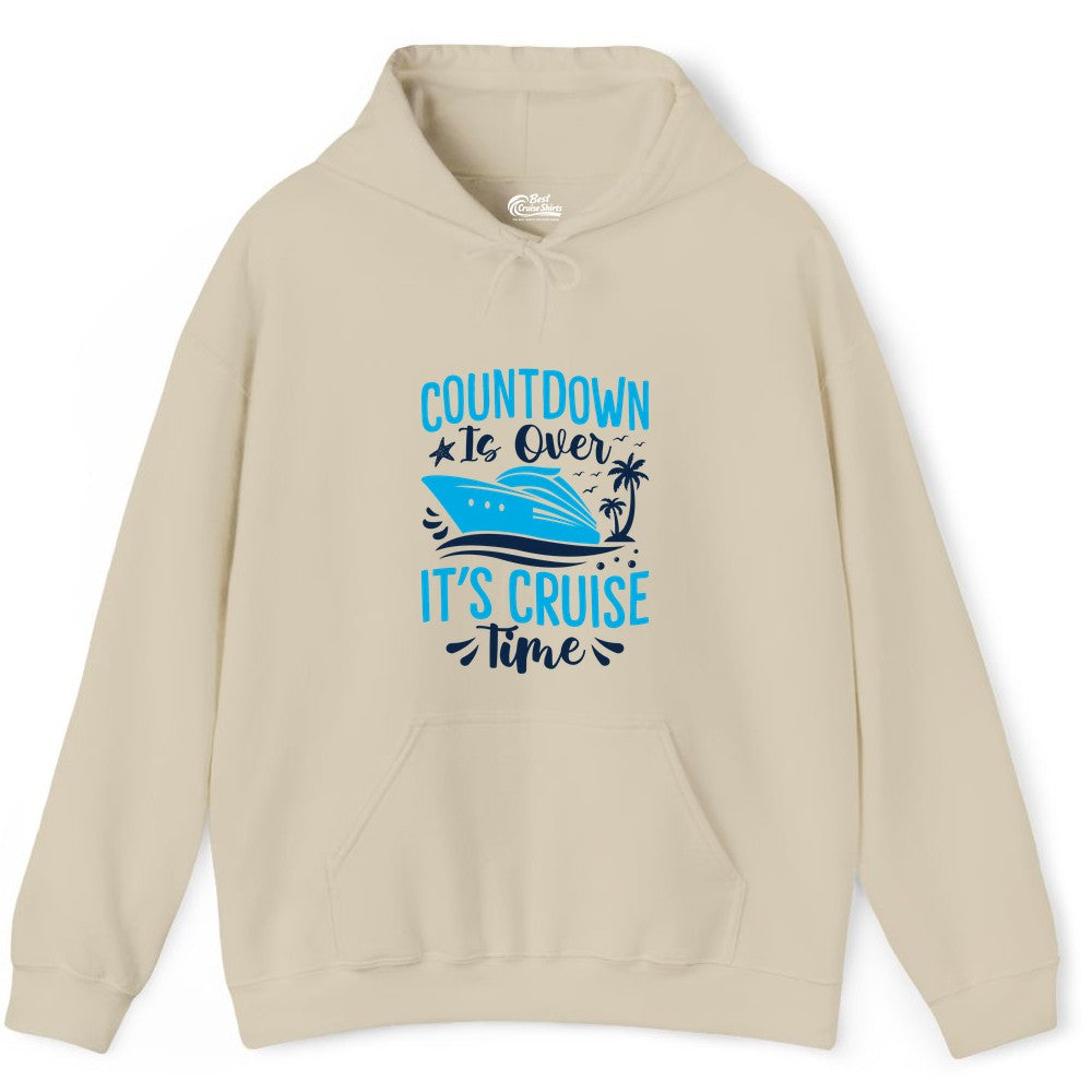 Cruise Vacation Shirt - Fun Family Cruise Apparel for Getaways (Hoodie) in Sand - Countdown Is Over It’s Cruise Time Tropical Palm Tree Shirt