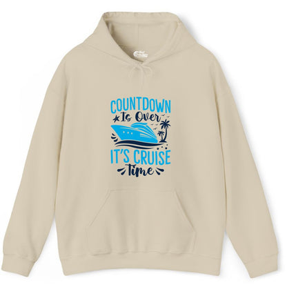 Cruise Vacation Shirt - Fun Family Cruise Apparel for Getaways (Hoodie) in Sand - Countdown Is Over It’s Cruise Time Tropical Palm Tree Shirt
