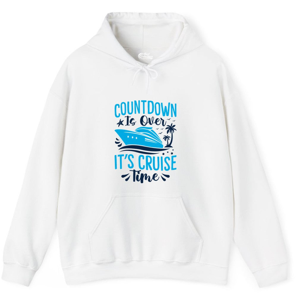 Cruise Vacation Shirt - Fun Family Cruise Apparel for Getaways (Hoodie) in White - Countdown Is Over It’s Cruise Time Tropical Palm Tree Shirt