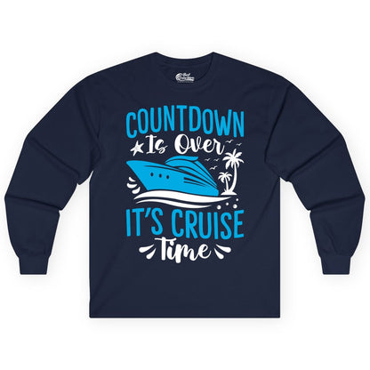 Cruise Vacation Shirt - Fun Family Cruise Apparel for Getaways (Long Sleeve) in Navy - Countdown Is Over It’s Cruise Time Tropical Palm Tree Shirt