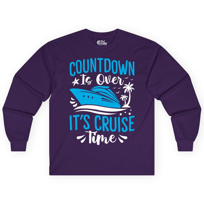 Cruise Vacation Shirt - Fun Family Cruise Apparel for Getaways (Long Sleeve) in Purple - Countdown Is Over It’s Cruise Time Tropical Palm Tree Shirt