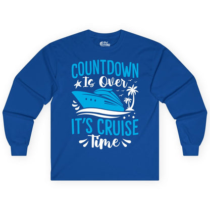 Cruise Vacation Shirt - Fun Family Cruise Apparel for Getaways (Long Sleeve) in Royal - Countdown Is Over It’s Cruise Time Tropical Palm Tree Shirt