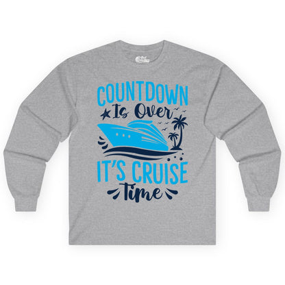 Cruise Vacation Shirt - Fun Family Cruise Apparel for Getaways (Long Sleeve) in Sport Grey - Countdown Is Over It’s Cruise Time Tropical Palm Tree Shirt