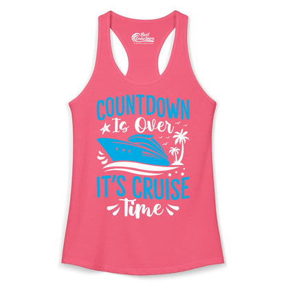 Cruise Vacation Shirt - Fun Family Cruise Apparel for Getaways (Ladies Tank) in Hot Pink - Countdown Is Over It’s Cruise Time Tropical Palm Tree Shirt
