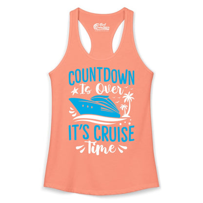 Cruise Vacation Shirt - Fun Family Cruise Apparel for Getaways (Ladies Tank) in Solid Light Orange - Countdown Is Over It’s Cruise Time Tropical Palm Tree Shirt