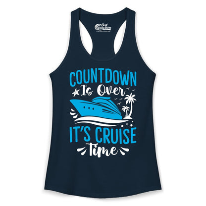 Cruise Vacation Shirt - Fun Family Cruise Apparel for Getaways (Ladies Tank) in Solid Midnight Navy - Countdown Is Over It’s Cruise Time Tropical Palm Tree Shirt