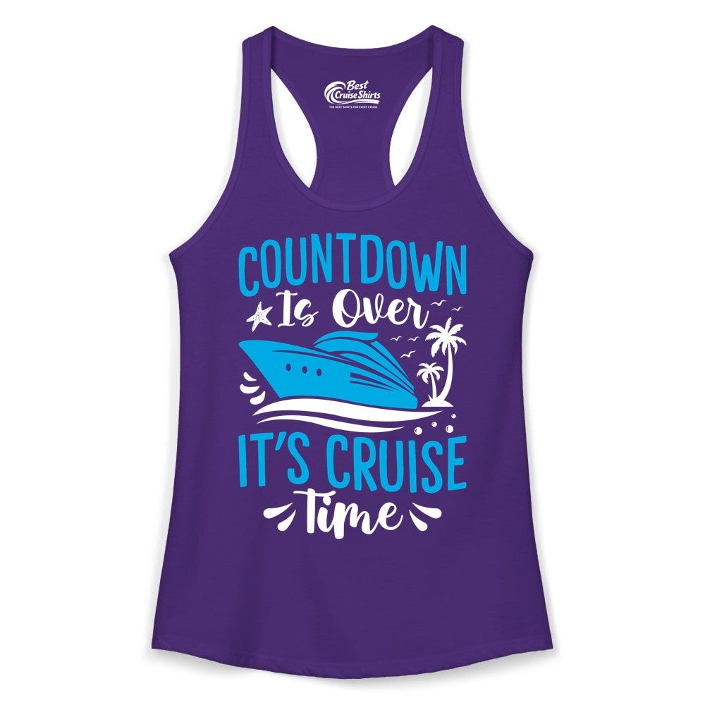 Cruise Vacation Shirt - Fun Family Cruise Apparel for Getaways (Ladies Tank) in Solid Purple Rush - Countdown Is Over It’s Cruise Time Tropical Palm Tree Shirt