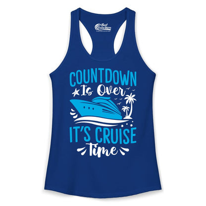 Cruise Vacation Shirt - Fun Family Cruise Apparel for Getaways (Ladies Tank) in Solid Royal - Countdown Is Over It’s Cruise Time Tropical Palm Tree Shirt