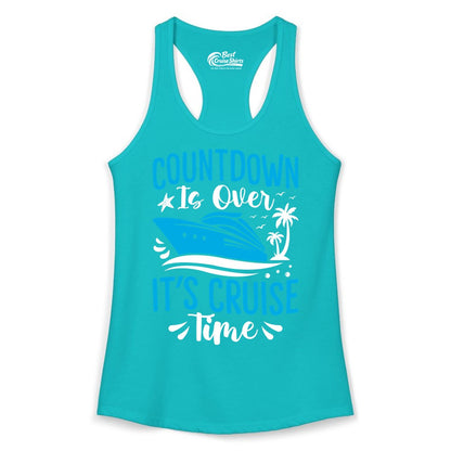 Cruise Vacation Shirt - Fun Family Cruise Apparel for Getaways (Ladies Tank) in Tahiti Blue - Countdown Is Over It’s Cruise Time Tropical Palm Tree Shirt