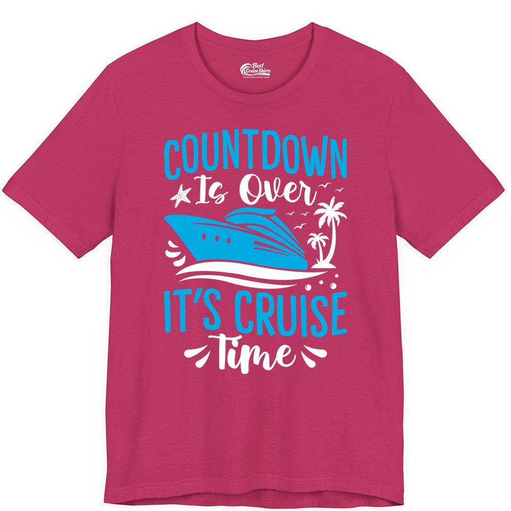 Cruise Vacation Shirt - Fun Family Cruise Apparel for Getaways (Premium Tee) in Berry - Countdown Is Over It’s Cruise Time Tropical Palm Tree Shirt