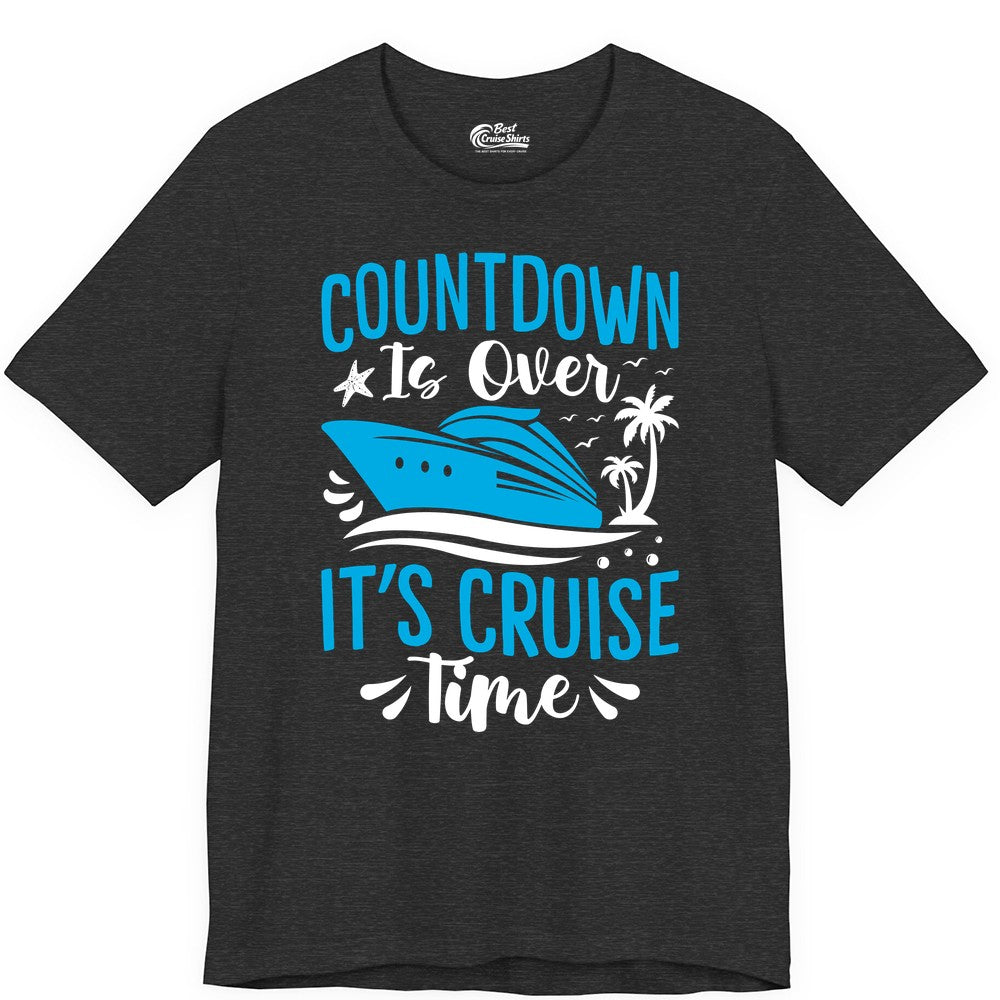 Cruise Vacation Shirt - Fun Family Cruise Apparel for Getaways (Premium Tee) in Dark Grey Heather - Countdown Is Over It’s Cruise Time Tropical Palm Tree Shirt