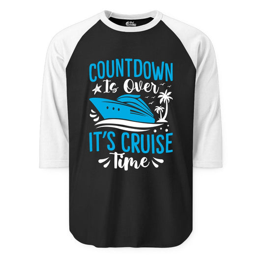 Cruise Vacation Shirt - Fun Family Cruise Apparel for Getaways (Raglan) in BlackWhite - Countdown Is Over It’s Cruise Time Tropical Palm Tree Shirt