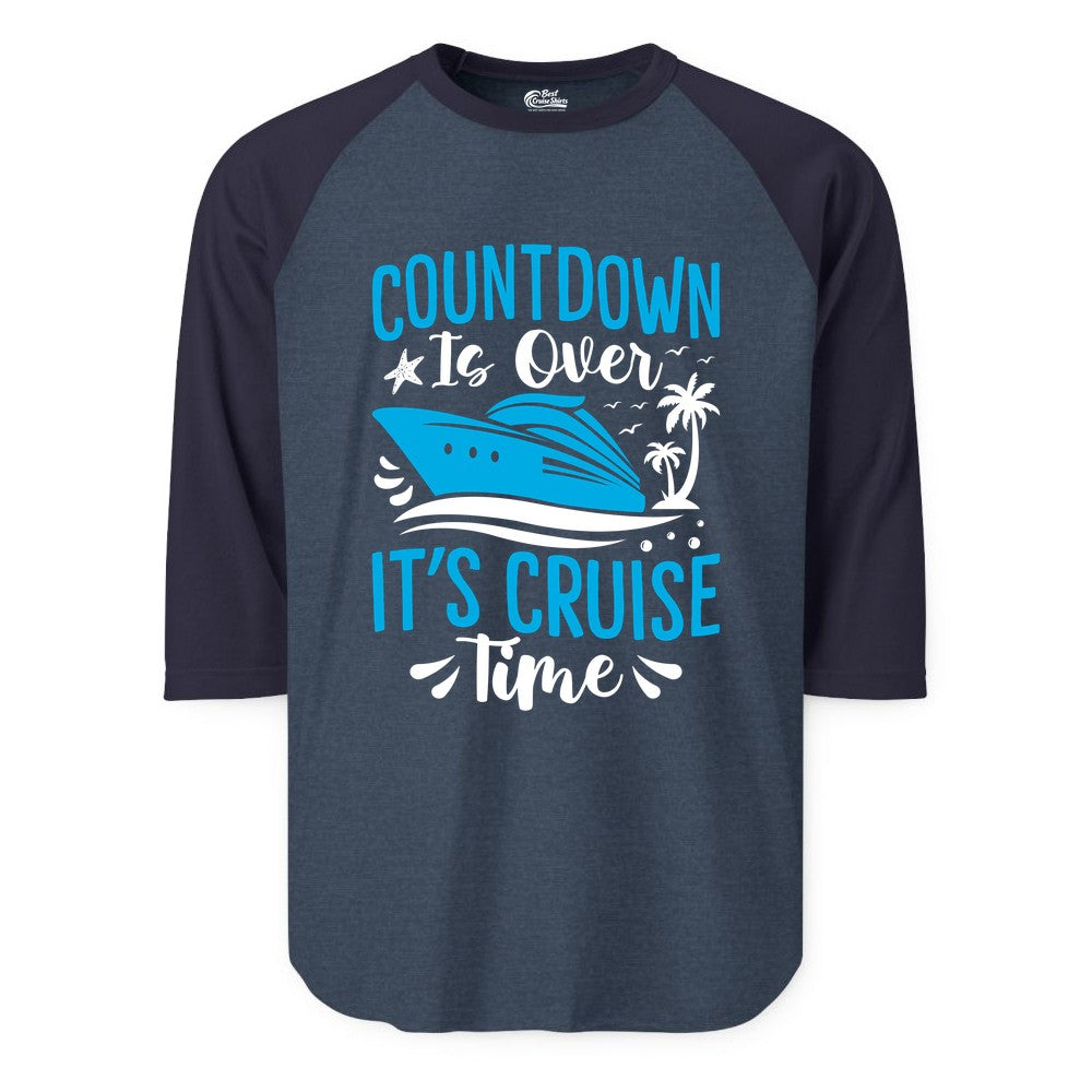 Cruise Vacation Shirt - Fun Family Cruise Apparel for Getaways (Raglan) in Heather DenimNavy - Countdown Is Over It’s Cruise Time Tropical Palm Tree Shirt