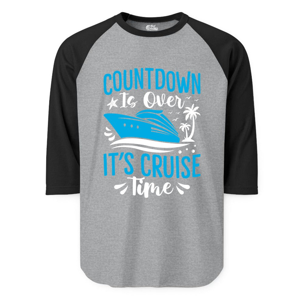 Cruise Vacation Shirt - Fun Family Cruise Apparel for Getaways (Raglan) in Heather GreyBlack - Countdown Is Over It’s Cruise Time Tropical Palm Tree Shirt