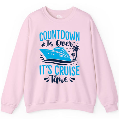 Cruise Vacation Shirt - Fun Family Cruise Apparel for Getaways (Sweatshirt) in Light Pink - Countdown Is Over It’s Cruise Time Tropical Palm Tree Shirt