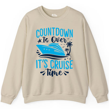 Cruise Vacation Shirt - Fun Family Cruise Apparel for Getaways (Sweatshirt) in Sand - Countdown Is Over It’s Cruise Time Tropical Palm Tree Shirt