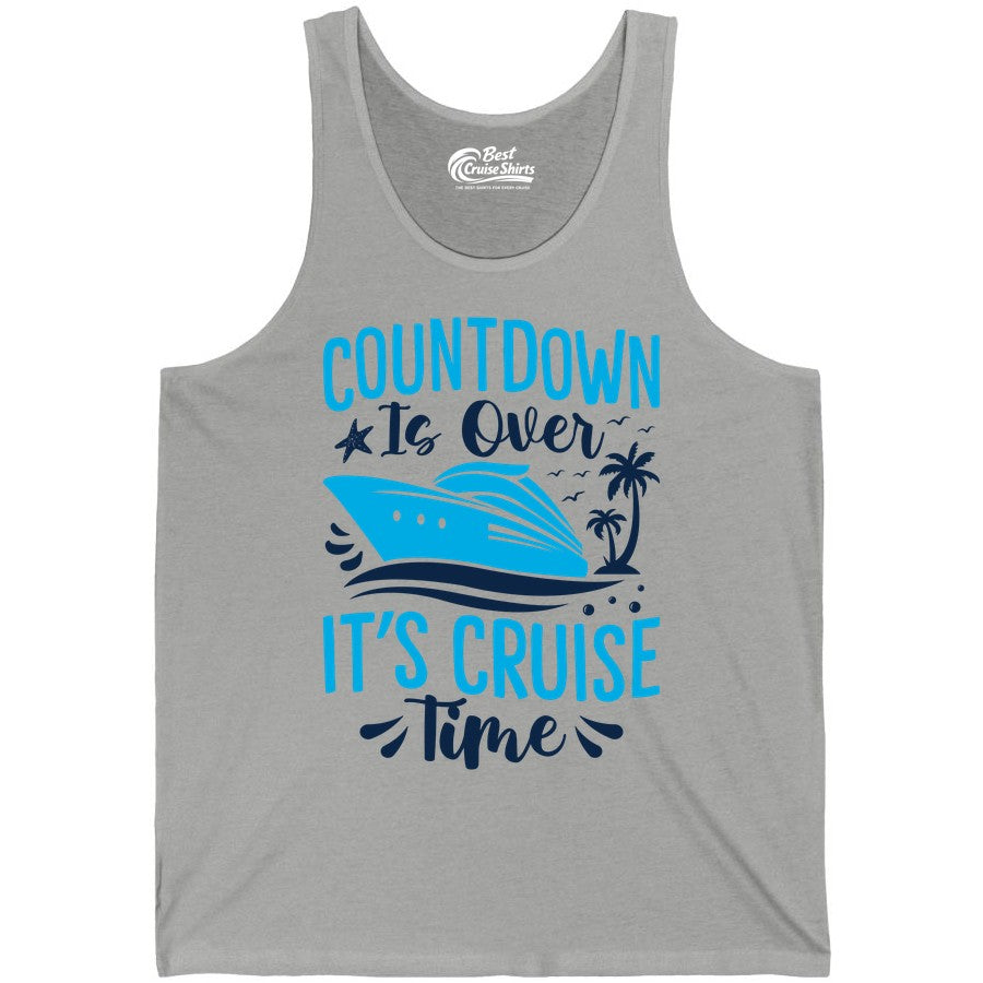 Cruise Vacation Shirt - Fun Family Cruise Apparel for Getaways (Tank Top) in Athletic Heather - Countdown Is Over It’s Cruise Time Tropical Palm Tree Shirt