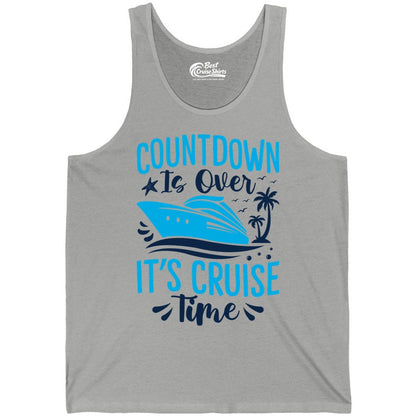 Cruise Vacation Shirt - Fun Family Cruise Apparel for Getaways (Tank Top) in Athletic Heather - Countdown Is Over It’s Cruise Time Tropical Palm Tree Shirt