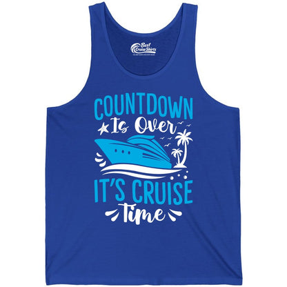 Cruise Vacation Shirt - Fun Family Cruise Apparel for Getaways (Tank Top) in True Royal - Countdown Is Over It’s Cruise Time Tropical Palm Tree Shirt