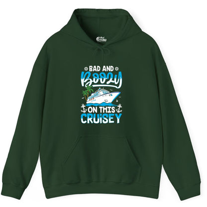 Bad and Boozy Cruise Shirt - Funny Cruise Party Apparel for Adults (Hoodie) in Forest Green - Bad and Boozy Cruise Shirt - Funny Tropical Drinking Party Tee