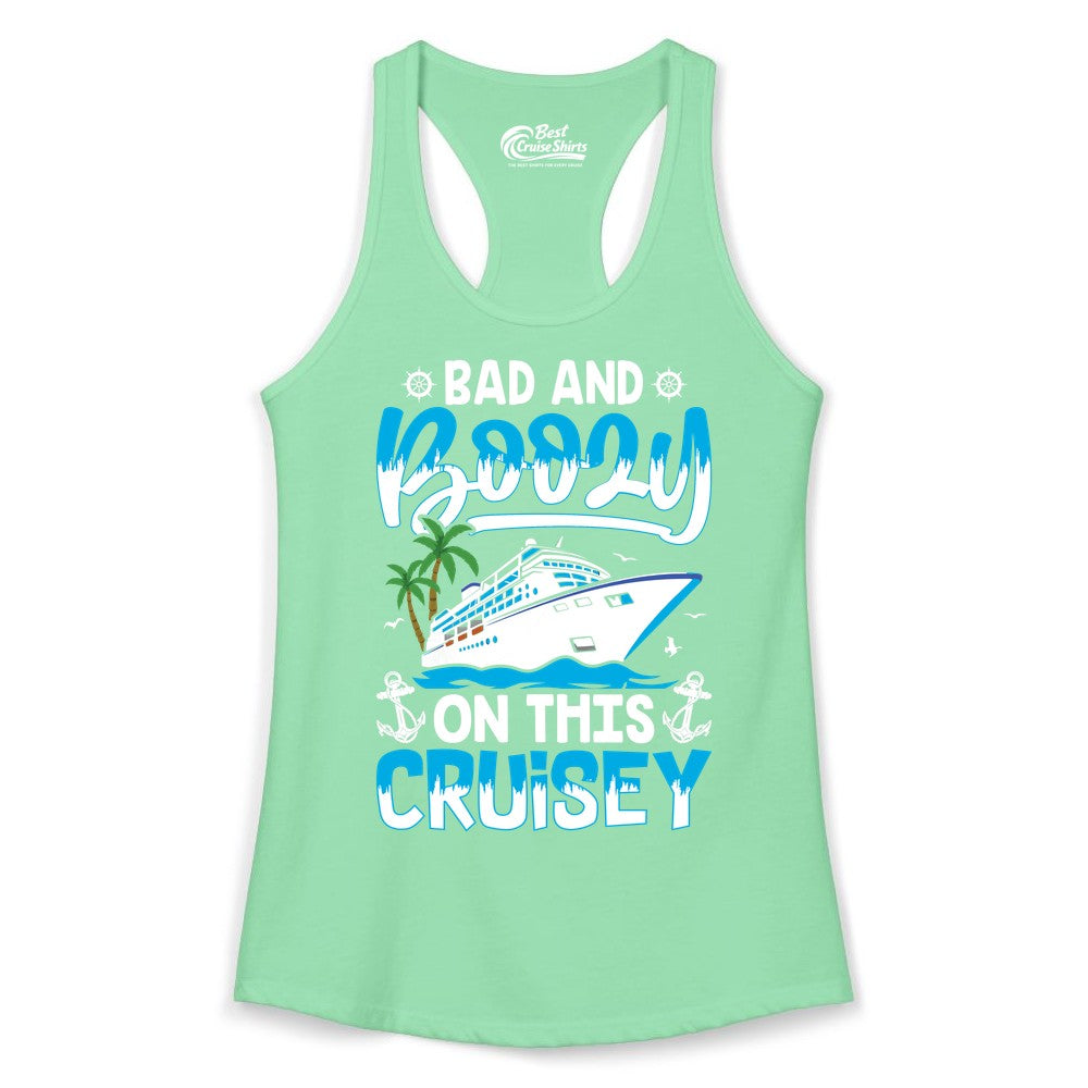 Bad and Boozy Cruise Shirt - Funny Cruise Party Apparel for Adults (Ladies Tank) in Solid Mint - Bad and Boozy Cruise Shirt - Funny Tropical Drinking Party Tee