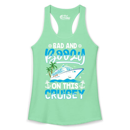 Bad and Boozy Cruise Shirt - Funny Cruise Party Apparel for Adults (Ladies Tank) in Solid Mint - Bad and Boozy Cruise Shirt - Funny Tropical Drinking Party Tee